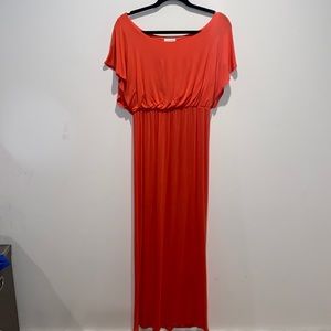 Peachy/Orange short sleeve long dress. Never worn. Size medium.